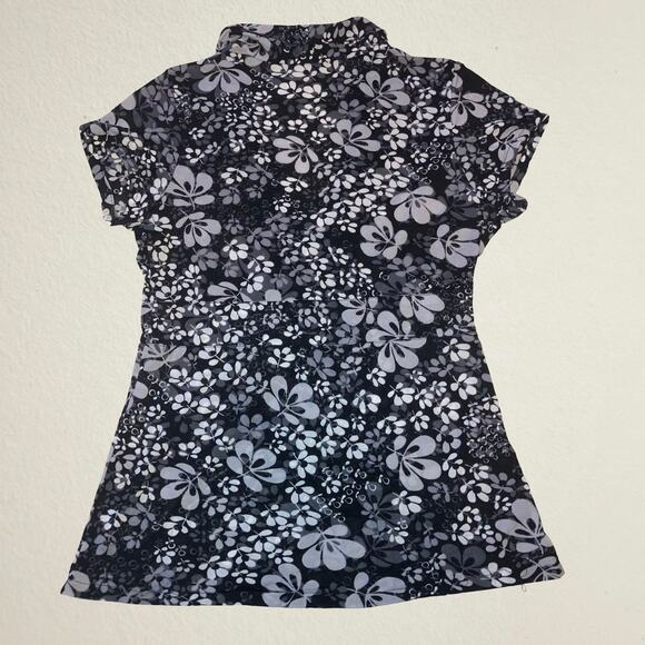 Black floral mesh v neck shirt, whimsigoth boho chic alternative office siren - Picture 2 of 6